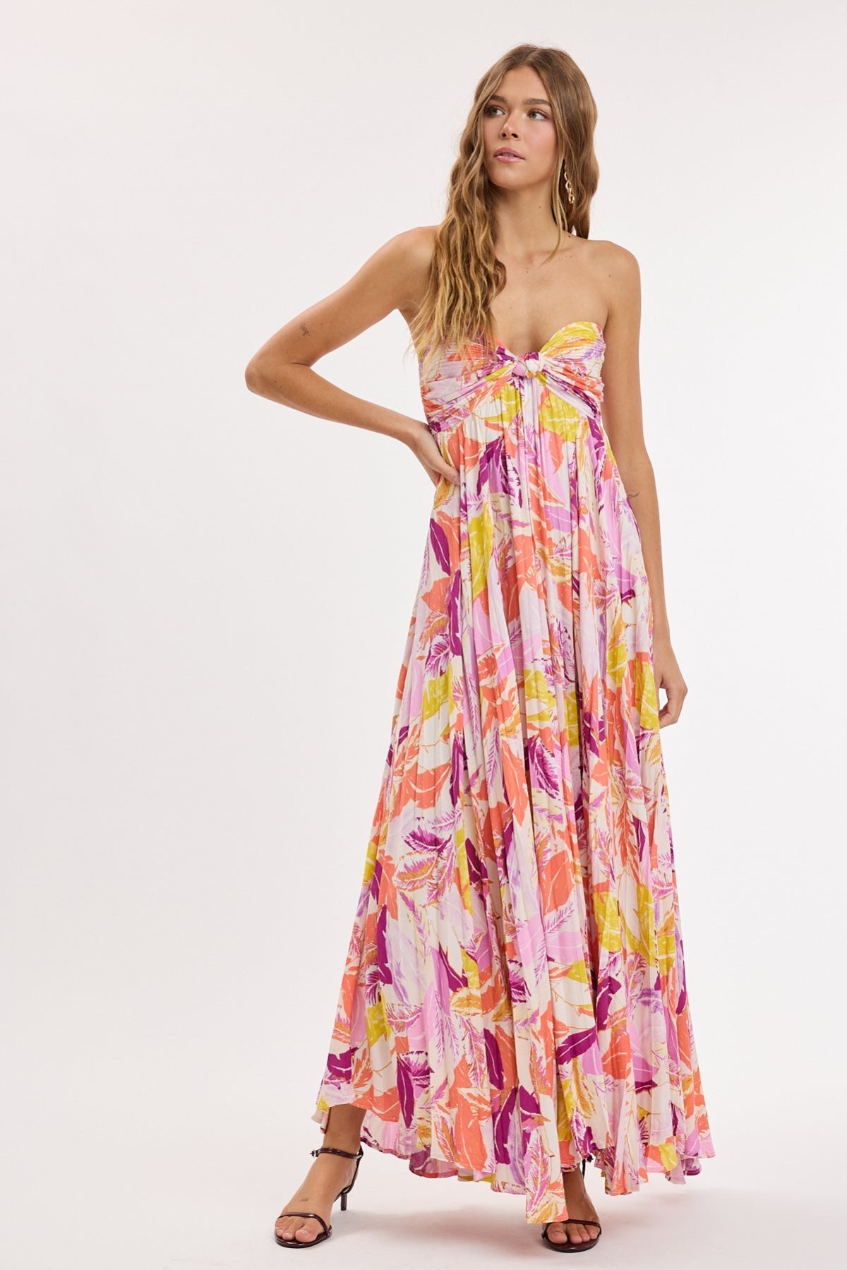 Willow Pink Multi Tropical Strapless Maxi Dress