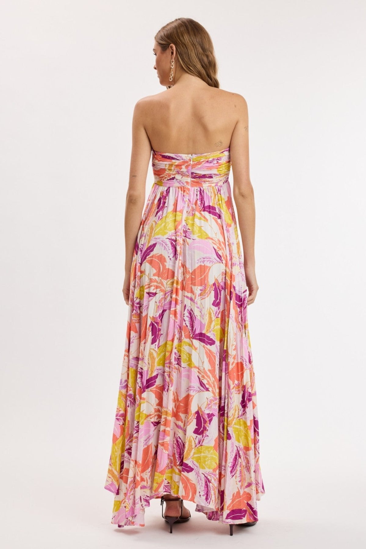 Willow Pink Multi Tropical Strapless Maxi Dress