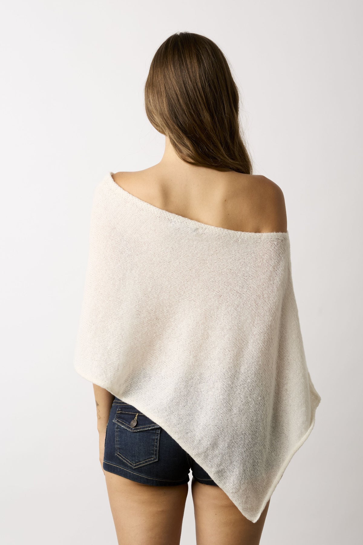 Zoya Cream Off-Shoulder Knit Poncho Top