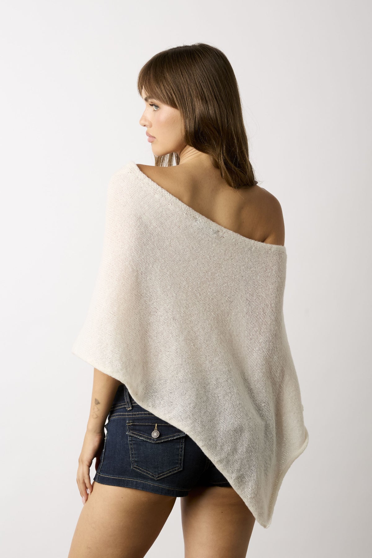 Zoya Cream Off-Shoulder Knit Poncho Top