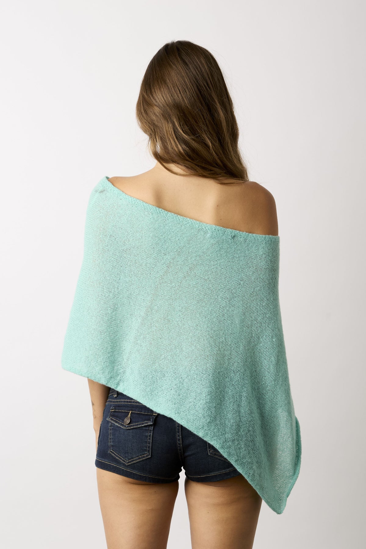 Zoya Mint Off-Shoulder Knit Poncho Top